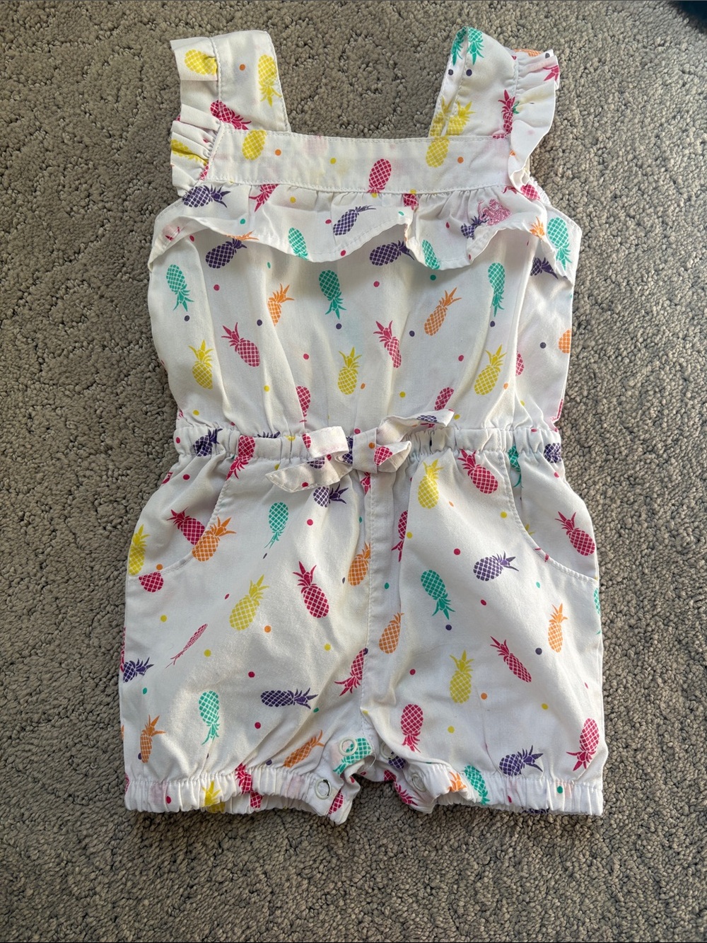 U.S. Polo Assn. White Romper with Multicolor Pineapple Print